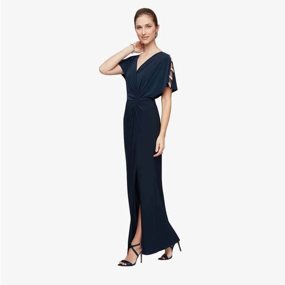 Alex Evenings Women's Long V-Neck Knot Front Wedding Guest - Picture 1 of 3